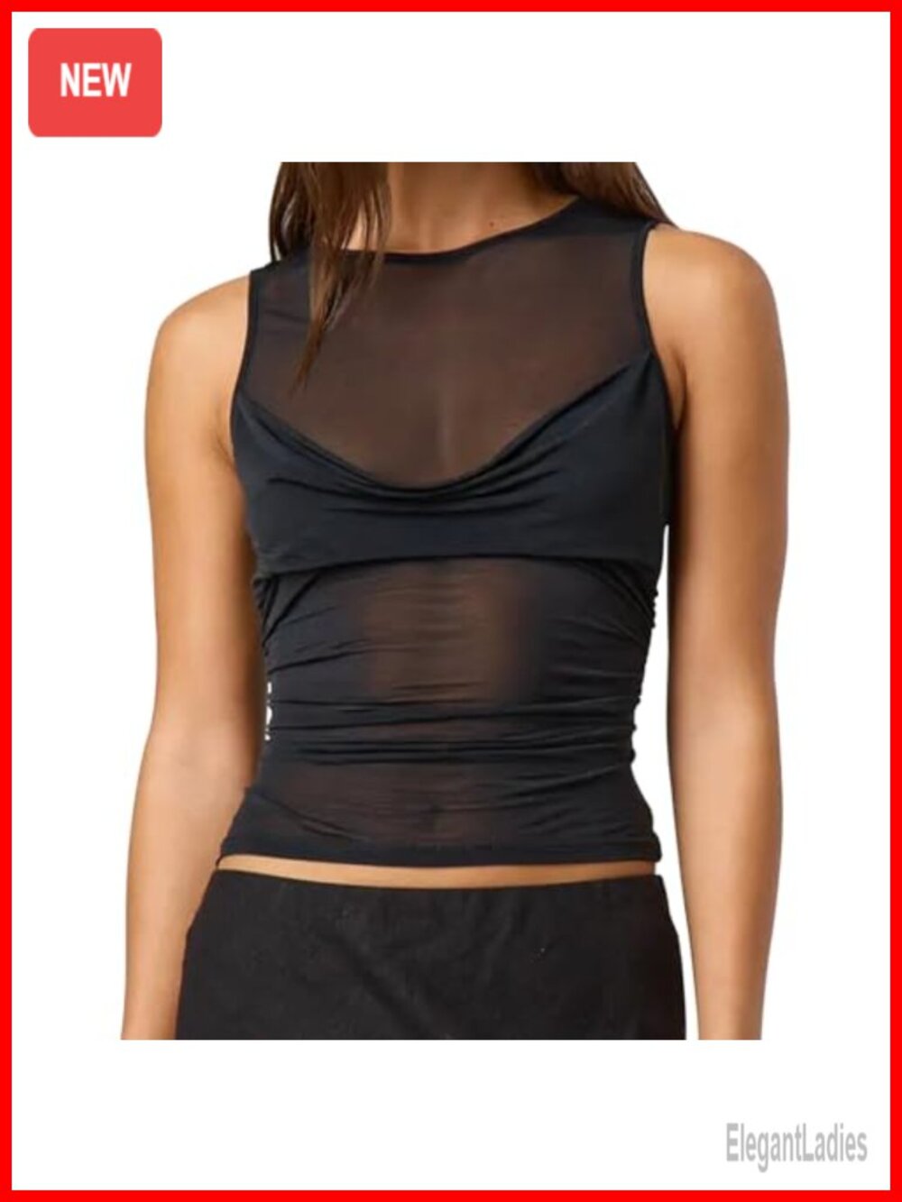 Women Sheer Mesh Ruched Sleeveless Tank Top Y2k Clubwear
